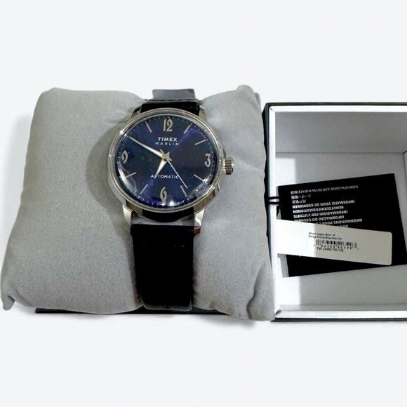 Timex Marlin Automatic 40mm Blue Dial Black Leather Men’s Watch TW2W93100 - Picture 3 of 12